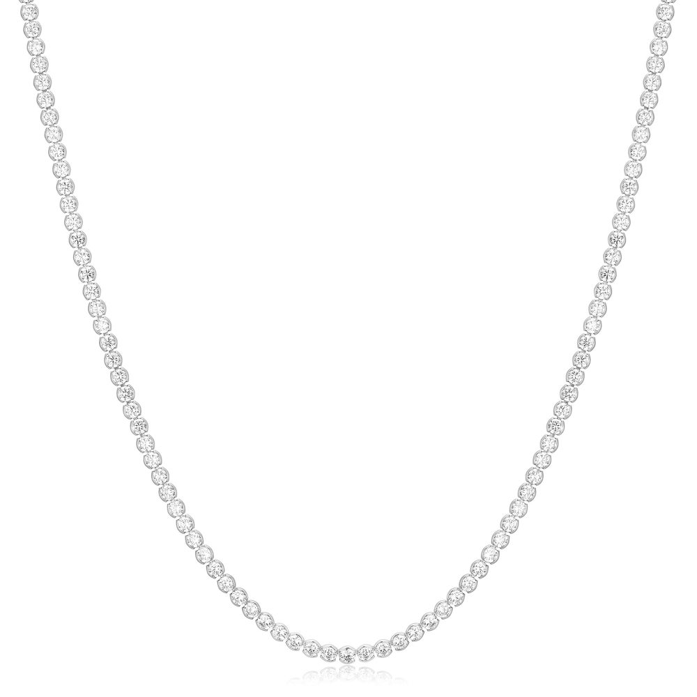 SILVER HALF-BEZEL ROUND TENNIS NECKLACE