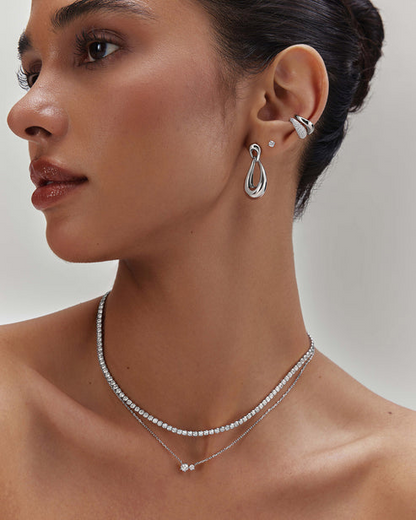 SILVER HALF-BEZEL ROUND TENNIS NECKLACE