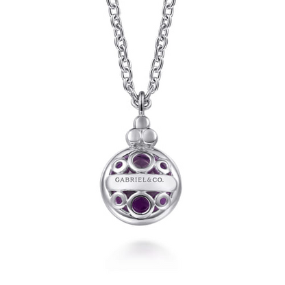 14 KARAT YELLOW GOLD AND STERLING SILVER BUJUKAN ROUND AMETHYST PENDANT NECKLACE