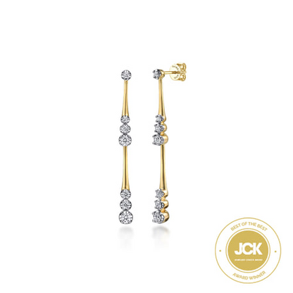 14 KARAT YELLOW GOLD LINEAR GRADUATED DIAMOND STATION DROP EARRINGS IN SIZE 45MM