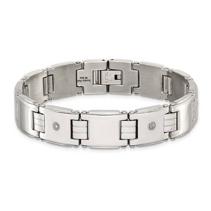 STAINLESS STEEL  AND 14 KARAT WHITE GOLD POLISHED WITH .03 DIAMOND 8IN LINK BRACELET