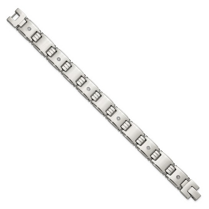 STAINLESS STEEL  AND 14 KARAT WHITE GOLD POLISHED WITH .03 DIAMOND 8IN LINK BRACELET
