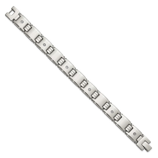 STAINLESS STEEL  AND 14 KARAT WHITE GOLD POLISHED WITH .03 DIAMOND 8IN LINK BRACELET