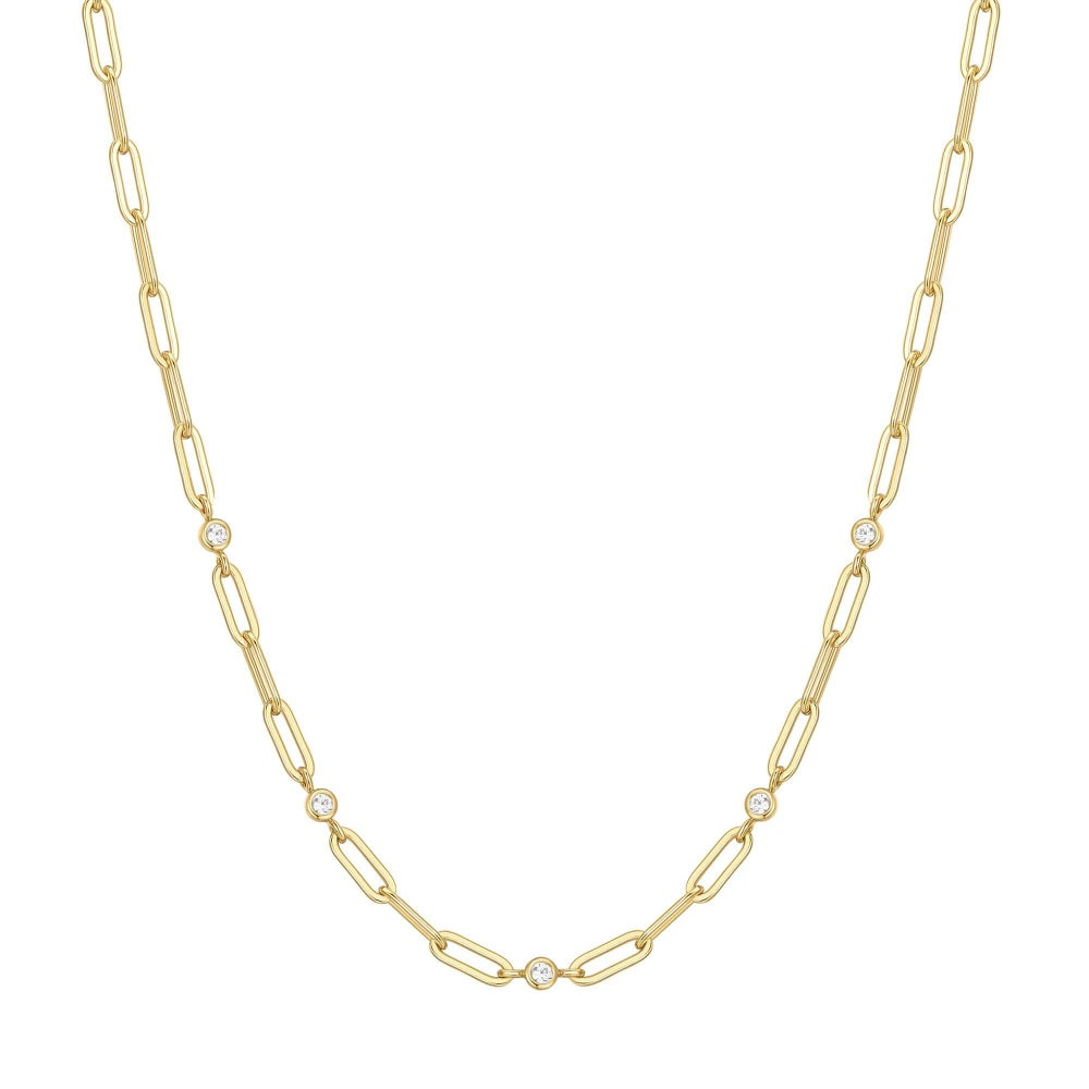 GOLD BEZEL STATION PAPER CLIP CHAIN NECKLACE