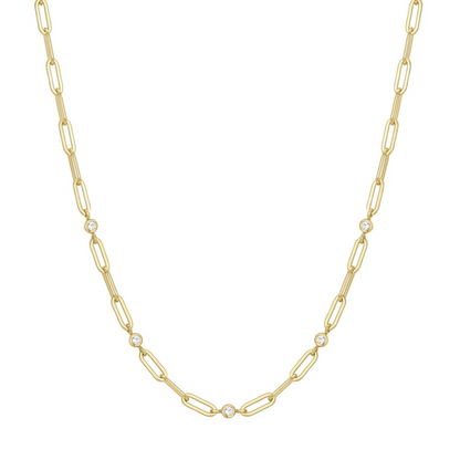 GOLD BEZEL STATION PAPER CLIP CHAIN NECKLACE