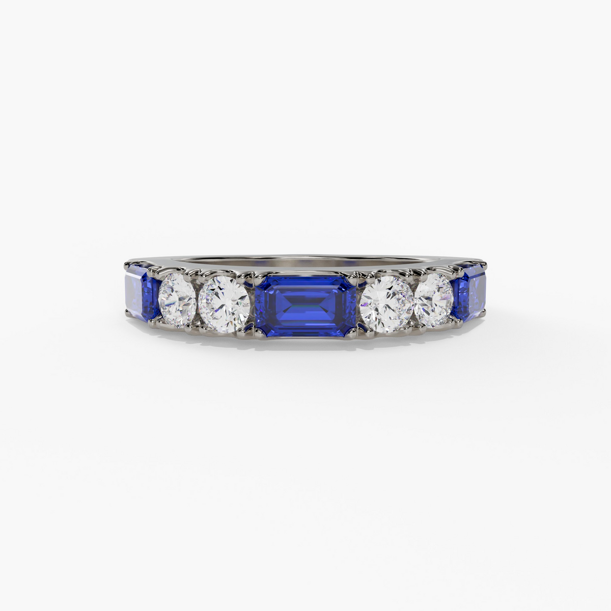 LAB CREATED BLUE SAPPHIRE BAGUETTE AND ROUND LAB DIAMOND FASHION RING