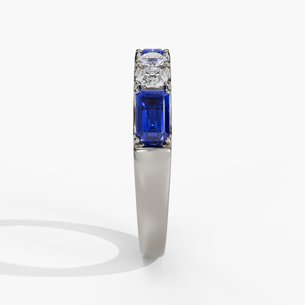 LAB CREATED BLUE SAPPHIRE BAGUETTE AND ROUND LAB DIAMOND FASHION RING
