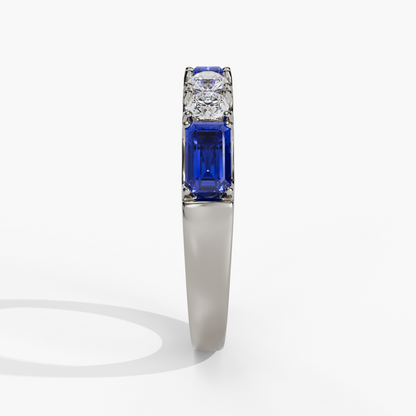 LAB CREATED BLUE SAPPHIRE BAGUETTE AND ROUND LAB DIAMOND FASHION RING
