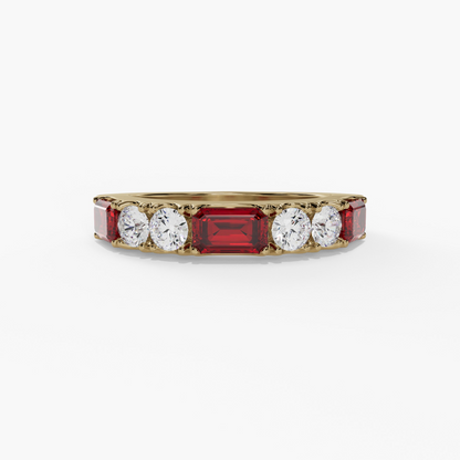 LAB-CREATED RUBY BAGUETTE AND ROUND LAB DIAMOND FASHION BAND