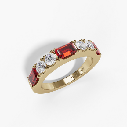 LAB-CREATED RUBY BAGUETTE AND ROUND LAB DIAMOND FASHION BAND