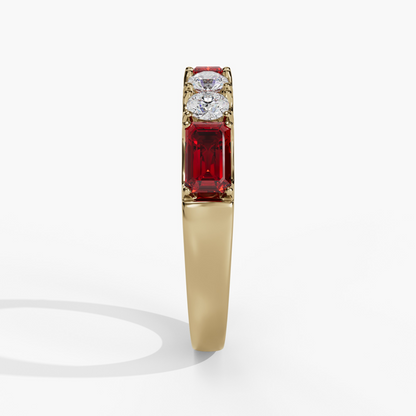 LAB-CREATED RUBY BAGUETTE AND ROUND LAB DIAMOND FASHION BAND