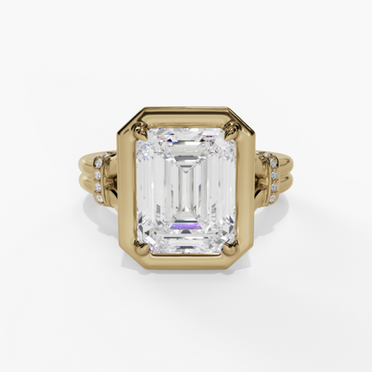 STEPPED-BEZEL EMERALD-CUT LAB DIAMOND ENGAGEMENT RING WITH DIAMOND SIDE ACCENTS