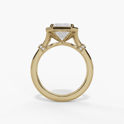 STEPPED-BEZEL EMERALD-CUT LAB DIAMOND ENGAGEMENT RING WITH DIAMOND SIDE ACCENTS