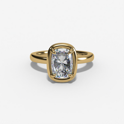 BEZEL-SET HIDDEN HALO SOLITAIRE ELONGATED CUSHION LAB DIAMOND ENGAGEMENT RING