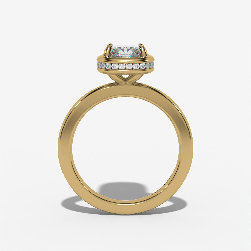 BEZEL-SET HIDDEN HALO SOLITAIRE ELONGATED CUSHION LAB DIAMOND ENGAGEMENT RING