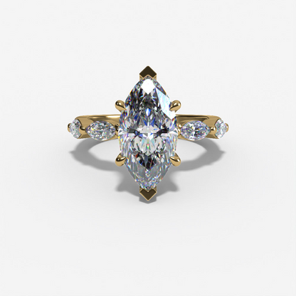 FLOATING HIDDEN HALO MARQUISE LAB DIAMOND ENGAGEMENT RING WITH ROUND DIAMOND SIDE ACCENTS AND DIAMOND SHANK