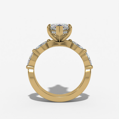 FLOATING HIDDEN HALO MARQUISE LAB DIAMOND ENGAGEMENT RING WITH ROUND DIAMOND SIDE ACCENTS AND DIAMOND SHANK