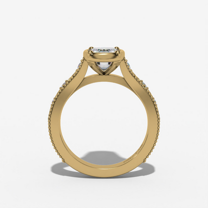 VINTAGE CUSHION-MC LAB DIAMOND ENGAGMENT RING WITH GEOMETRIC DIAMOND ACCENTS AND MILGRAIN SHANK