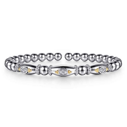 14 KARAT YELLOW GOLD AND STERLING SILVER BUJUKAN WHITE SAPPHIRE BANGLE BRACELET