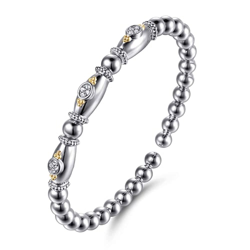 14 KARAT YELLOW GOLD AND STERLING SILVER BUJUKAN WHITE SAPPHIRE BANGLE BRACELET