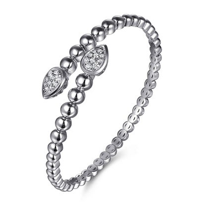 STERLING SILVER BUJUKAN WHITE SAPPHIRE BYPASS BANGLE BRACELET