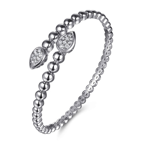 STERLING SILVER BUJUKAN WHITE SAPPHIRE BYPASS BANGLE BRACELET