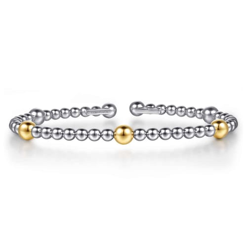 14 KARAT YELLOW GOLD AND STERLING SILVER BUJUKAN SPLIT BANGLE BRACELET
