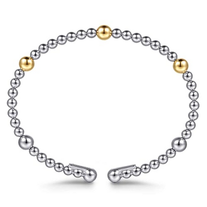 14 KARAT YELLOW GOLD AND STERLING SILVER BUJUKAN SPLIT BANGLE BRACELET