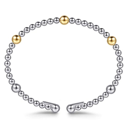 14 KARAT YELLOW GOLD AND STERLING SILVER BUJUKAN SPLIT BANGLE BRACELET
