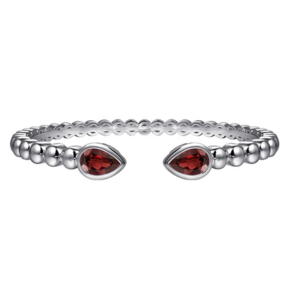 STERLING SILVER BUJUKAN AND PEAR SHAPE GARNET SPLIT BANGLE BRACELET