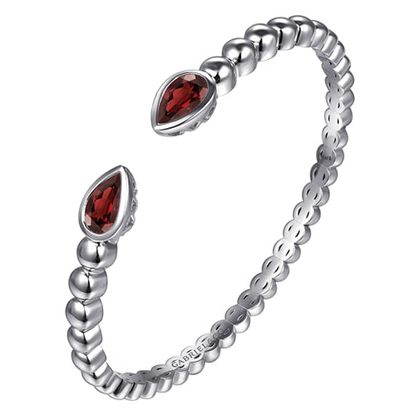 STERLING SILVER BUJUKAN AND PEAR SHAPE GARNET SPLIT BANGLE BRACELET