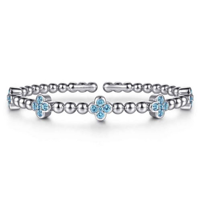 STERLING SILVER BLUE TOPAZ CLOVER BUJUKAN SPLIT BANGLE BRACELET