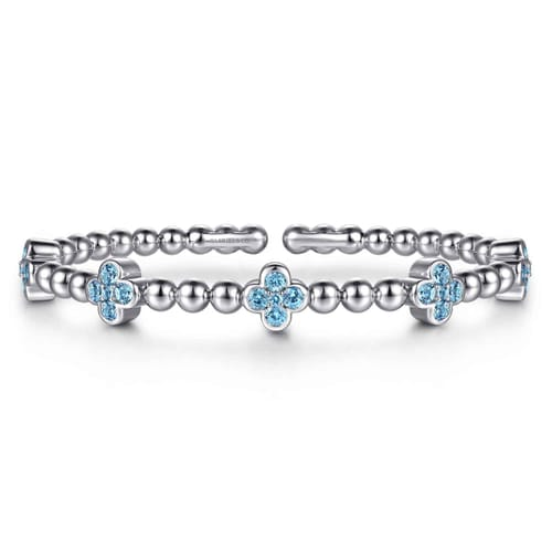 STERLING SILVER BLUE TOPAZ CLOVER BUJUKAN SPLIT BANGLE BRACELET