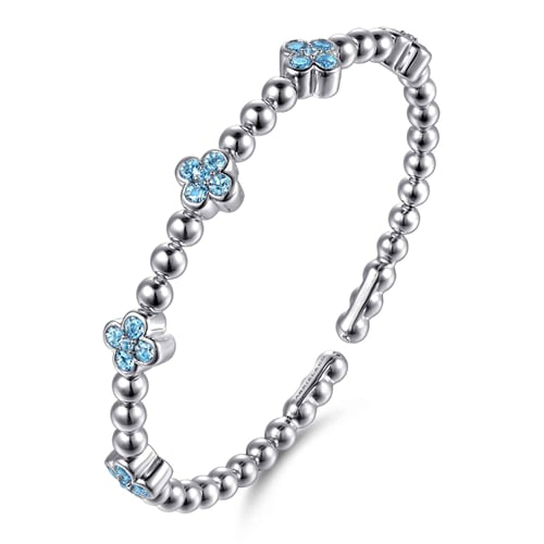 STERLING SILVER BLUE TOPAZ CLOVER BUJUKAN SPLIT BANGLE BRACELET