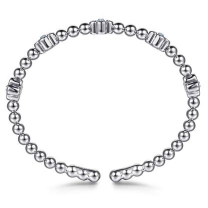 STERLING SILVER BLUE TOPAZ CLOVER BUJUKAN SPLIT BANGLE BRACELET