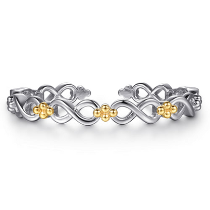 14 KARAT YELLOW GOLD AND STERLING SILVER BUJUKAN INFINITY CUFF BRACELET