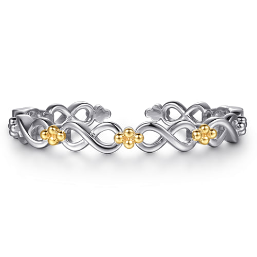 14 KARAT YELLOW GOLD AND STERLING SILVER BUJUKAN INFINITY CUFF BRACELET