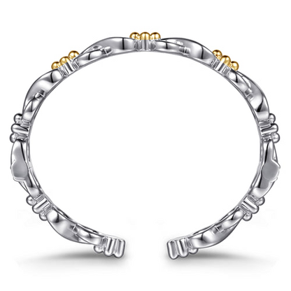 14 KARAT YELLOW GOLD AND STERLING SILVER BUJUKAN INFINITY CUFF BRACELET