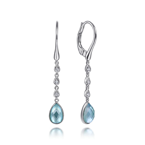 STERLING SILVER ROCK CRYSTAL/WHITE MOP/GREEN ONYX EARRINGS WITH WHITE SAPPHIRE