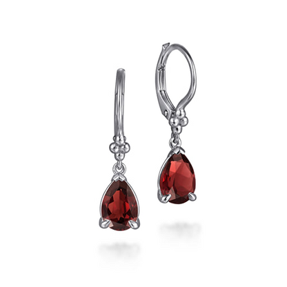 STERLING SILVER PEAR GARNET BUJUKAN DROP EARRINGS