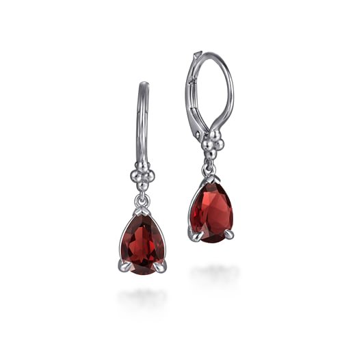 STERLING SILVER PEAR GARNET BUJUKAN DROP EARRINGS