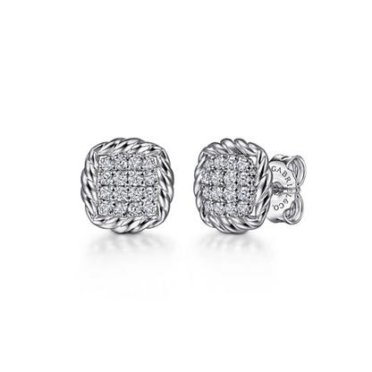 STERLING SILVER WHITE SAPPHIRE AND ROPE FRAME STUD EARRINGS