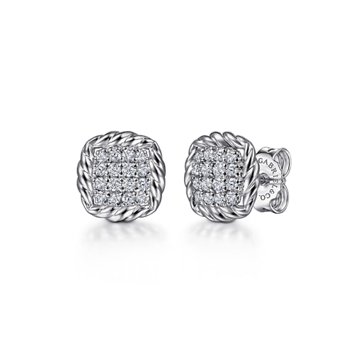STERLING SILVER WHITE SAPPHIRE AND ROPE FRAME STUD EARRINGS
