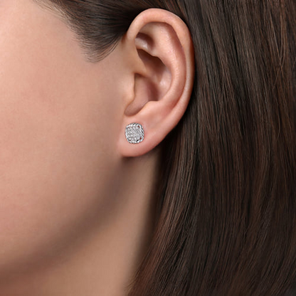 STERLING SILVER WHITE SAPPHIRE AND ROPE FRAME STUD EARRINGS