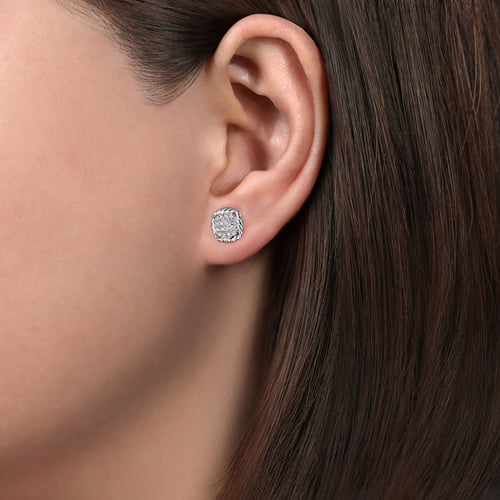 STERLING SILVER WHITE SAPPHIRE AND ROPE FRAME STUD EARRINGS