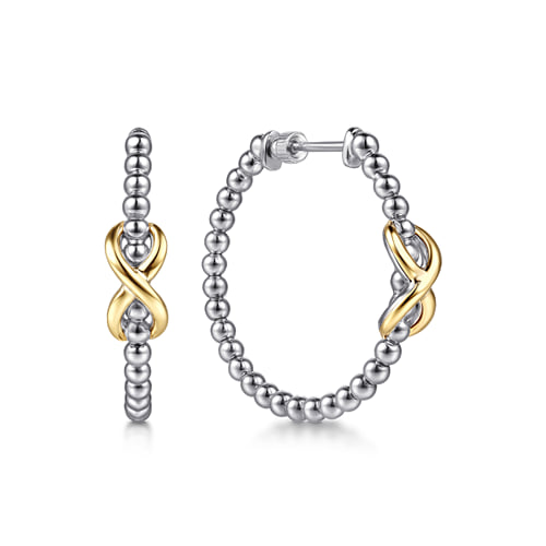 14 KARAT YELLOW GOLD AND STERLING SILVER BUJUKAN INFINITY CLASSIC HOOP EARRINGS