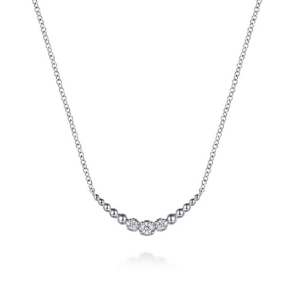STERLING SILVER WHITE SAPPHIRE GRADUATING BUJUKAN BALL BAR NECKLACE