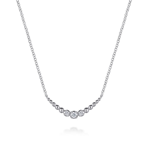 STERLING SILVER WHITE SAPPHIRE GRADUATING BUJUKAN BALL BAR NECKLACE