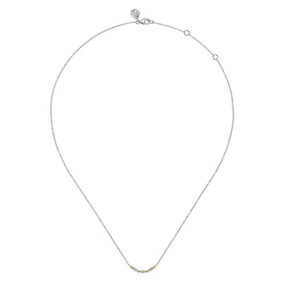 14 KARAT YELLOW GOLD AND STERLING SILVER BUJUKAN BALL WHITE SAPPHIRE MARQUISE BAR NECKLACE