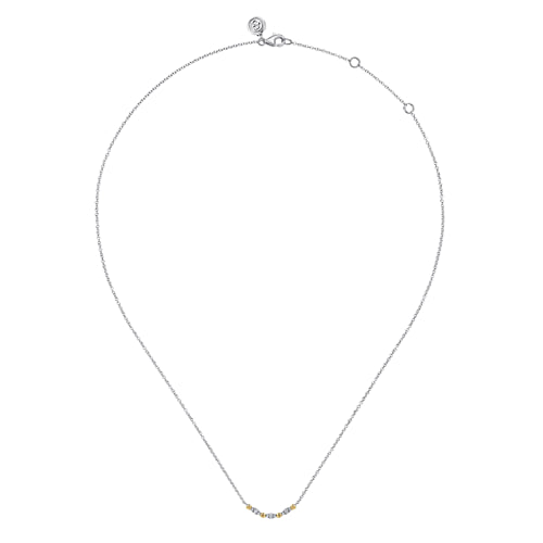 14 KARAT YELLOW GOLD AND STERLING SILVER BUJUKAN BALL WHITE SAPPHIRE MARQUISE BAR NECKLACE